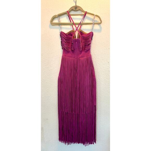 Herve Leger XS Pink Fringe Bandage Dress Midi Holiday $1650 - Picture 6 of 8